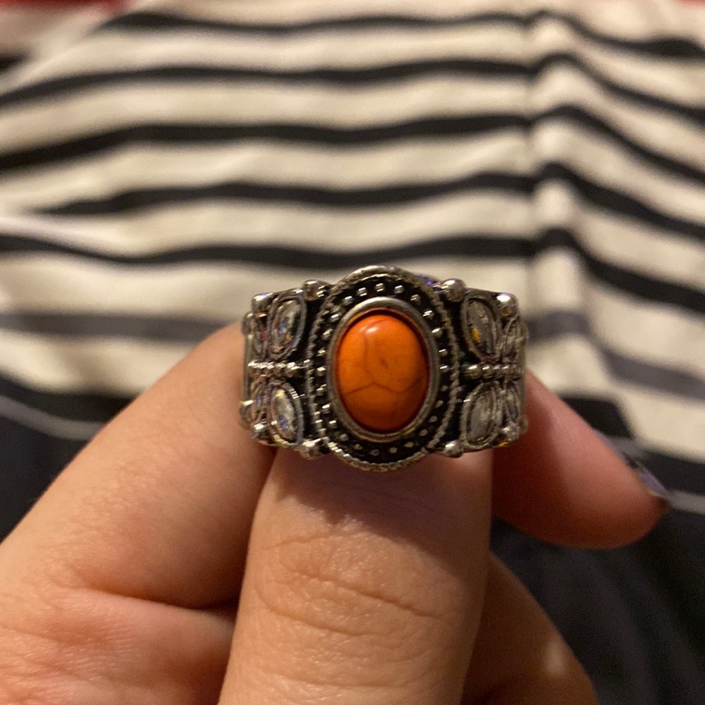 Orange Cracked Stone Ring